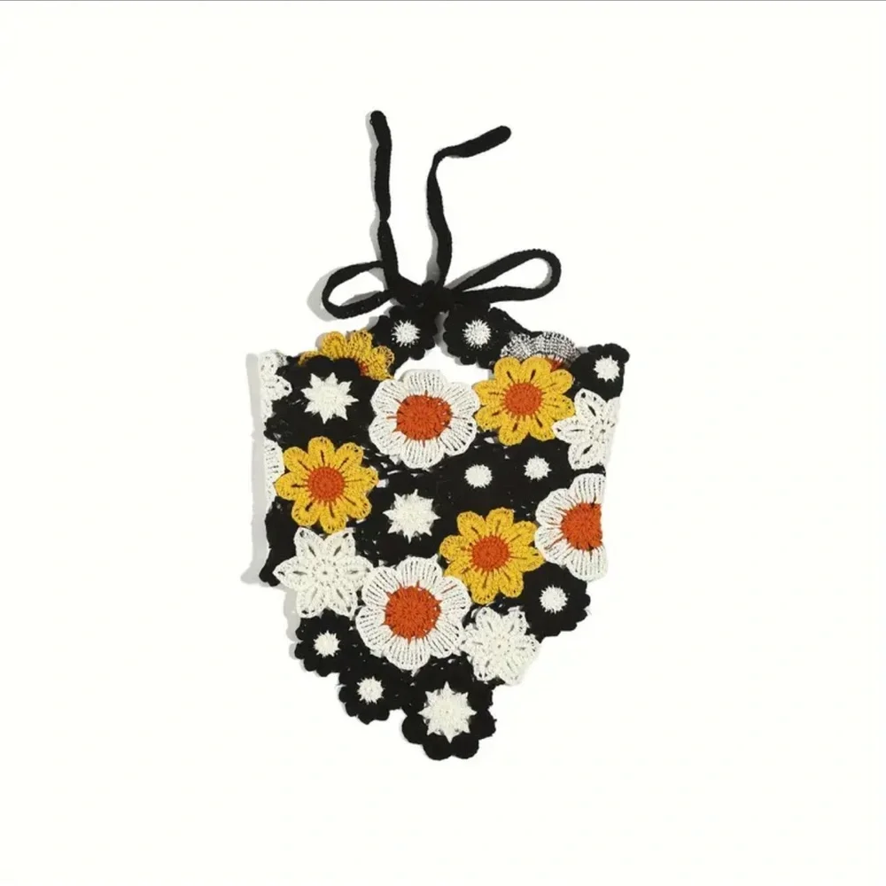 Knitted Bandanna Crochet Flower Triangle Headband